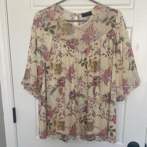 Lane Bryant Floral Blouse with Pink and Green Hues